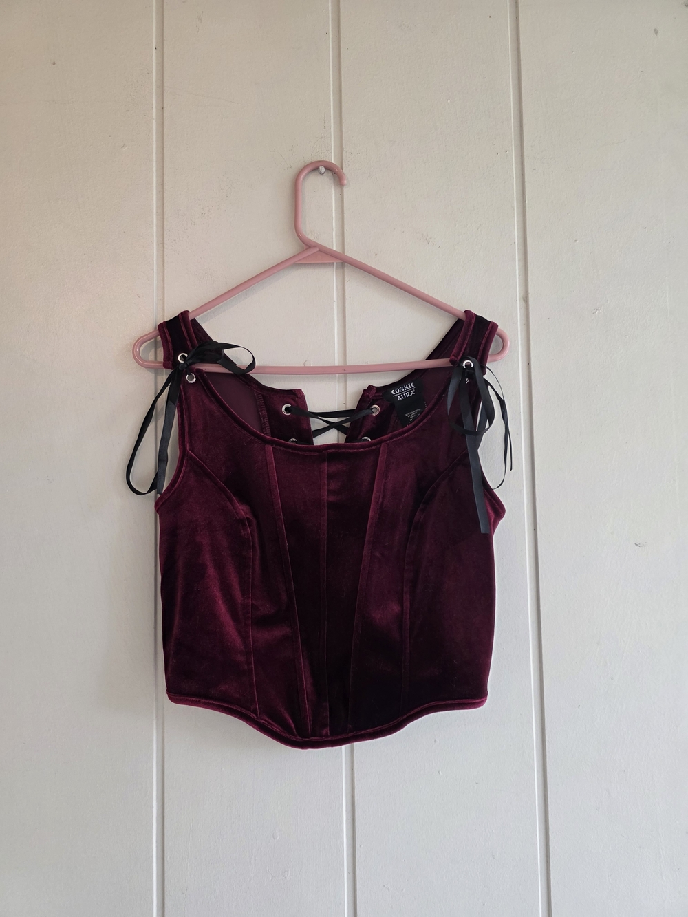 Cosmic Aura Burgundy Boned Velvet Lace Up Corset Whimsigoth Witchy XL Y2k